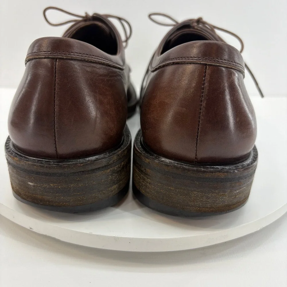 Salvatore Ferragamo Mens‎ Dark Brown Leather Square Toe Lace Up Dress Shoes